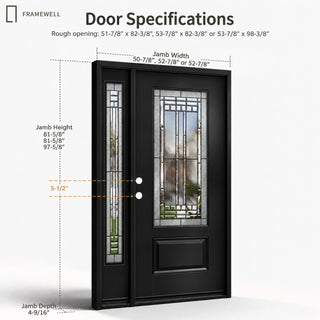 3/4-Lite 1-Panel Decorative Glass Entry Door Kit with One Sidelite, Knock-Down Vinyl Frame, Brickmould, Hinges & Threshold