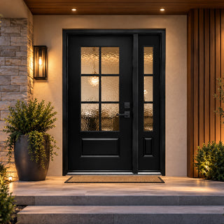 3/4 View Entry Door Kit with Hammered Glass, Classic Design, One Sidelite, Knock-Down Vinyl Frame, Brickmould, Hinges & Threshold