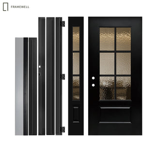 3/4 View Entry Door Kit with Hammered Glass, Classic Design, One Sidelite, Knock-Down Vinyl Frame, Brickmould, Hinges & Threshold