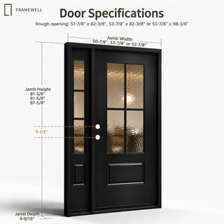 3/4 View Entry Door Kit with Hammered Glass, Classic Design, One Sidelite, Knock-Down Vinyl Frame, Brickmould, Hinges & Threshold
