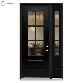 3/4 View Entry Door Kit with Hammered Glass, Classic Design, One Sidelite, Knock-Down Vinyl Frame, Brickmould, Hinges & Threshold