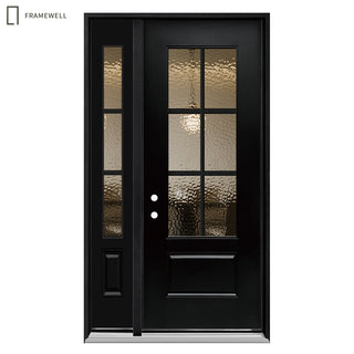3/4 View Entry Door Kit with Hammered Glass, Classic Design, One Sidelite, Knock-Down Vinyl Frame, Brickmould, Hinges & Threshold