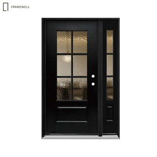 3/4 View Entry Door Kit with Hammered Glass, Classic Design, One Sidelite, Knock-Down Vinyl Frame, Brickmould, Hinges & Threshold