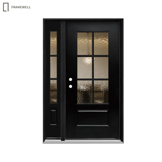 3/4 View Entry Door Kit with Hammered Glass, Classic Design, One Sidelite, Knock-Down Vinyl Frame, Brickmould, Hinges & Threshold