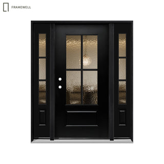 3/4 View Entry Door Kit with Hammered Glass, Classical Design, Two Single-Panel Sidelites, Knock-Down Vinyl Frame, Brickmould, Hinges & Threshold