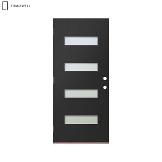 Contemporary Modern 4-Lite Fiberglass Entry Door Slab – Pre-Bored with Privacy Glass