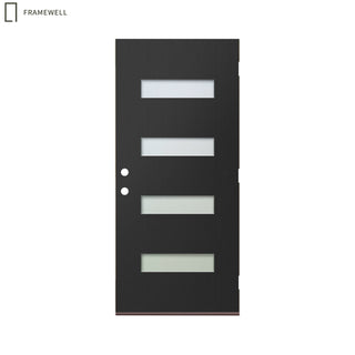 Contemporary Modern 4-Lite Fiberglass Entry Door Slab – Pre-Bored with Privacy Glass