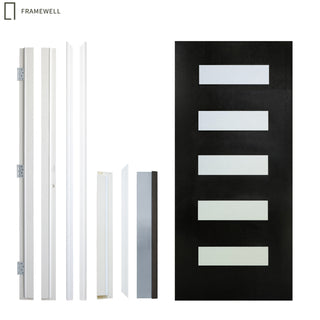 Contemporary 5-Lite Fiberglass Front Door - 36" x 80" Frosted Glass Entry Door