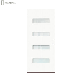 Contemporary Modern 4-Lite Fiberglass Entry Door Slab – Pre-Bored with Privacy Glass