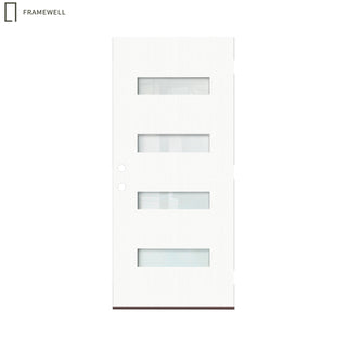 Contemporary Modern 4-Lite Fiberglass Entry Door Slab – Pre-Bored with Privacy Glass