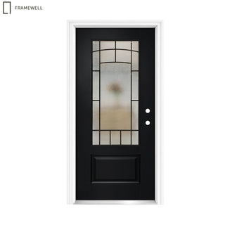 36 x 80 Smooth Fiberglass Entry Door with Brickmould,Vinyl Frame,3/4 View Clear Glass + Cloud Glass