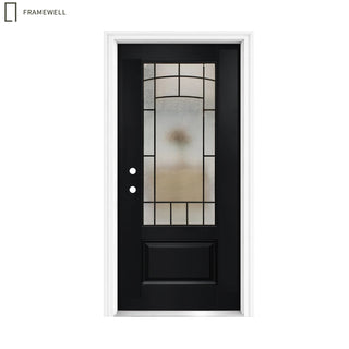 36 x 80 Smooth Fiberglass Entry Door with Brickmould,Vinyl Frame,3/4 View Clear Glass + Cloud Glass