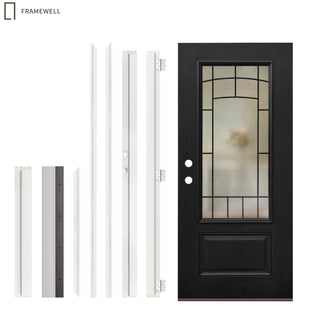 36 x 80 Smooth Fiberglass Entry Door with Brickmould,Vinyl Frame,3/4 View Clear Glass + Cloud Glass