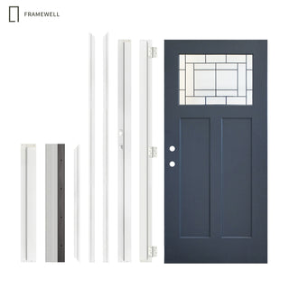 36 x 80 Front Door Kit, Smooth Texture Knock‑Down Vinyl Frame with Brickmould, Hinges, Threshold