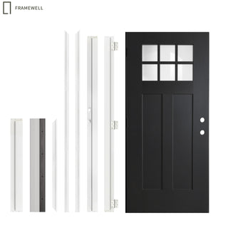 36 x 80 Fiberglass Front Door with Vinyl Frame，Brickmould，Wood Grain Primed Knock-Down Design