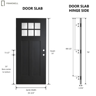 36 x 80 Fiberglass Front Door with Vinyl Frame，Brickmould，Wood Grain Primed Knock-Down Design