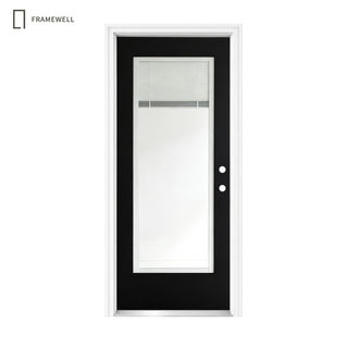 32 x 80  Contemporary Black Entry Door Kit, Knock‑Down Vinyl Frame with Built-in Blinds, Brickmould, Hinges, Threshold