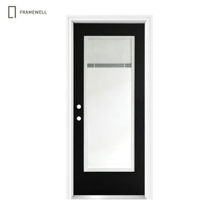 32 x 80  Contemporary Black Entry Door Kit, Knock‑Down Vinyl Frame with Built-in Blinds, Brickmould, Hinges, Threshold