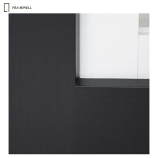 32 x 80  Contemporary Black Entry Door Kit, Knock‑Down Vinyl Frame with Built-in Blinds, Brickmould, Hinges, Threshold
