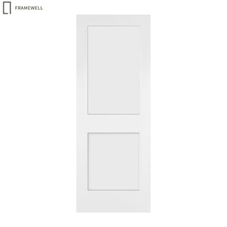 2-Panel Shaker Style White Primed Solid Core Swing Door Slab, NOT Pre-drilled and NOT Included Hardware, Pre-Assembled Interior Door for bedrooms, pantries, bathrooms, laundry rooms, closets and wine cabinets
