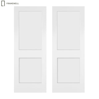 2-Panel Shaker Style White Primed Solid Core Swing Door Slab, NOT Pre-drilled and NOT Included Hardware, Pre-Assembled Interior Door for bedrooms, pantries, bathrooms, laundry rooms, closets and wine cabinets