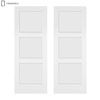3"or 5"-Panel Shaker Style White Primed Solid Core Swing Door Slab, NOT Pre-drilled and NOT Included Hardware, Pre-Assembled Interior Door for bedrooms, pantries, bathrooms, laundry rooms, closets and wine cabinets