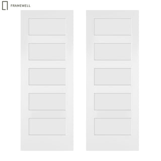 3"or 5"-Panel Shaker Style White Primed Solid Core Swing Door Slab, NOT Pre-drilled and NOT Included Hardware, Pre-Assembled Interior Door for bedrooms, pantries, bathrooms, laundry rooms, closets and wine cabinets