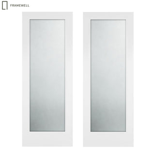 1-Lite Frosted Glass Shaker Style White Primed Solid Core Swing Door Slab, NOT Pre-drilled and NOT Included Hardware, Pre-Assembled Interior Door for bedrooms, pantries, bathrooms, laundry rooms, closets and wine cabinets